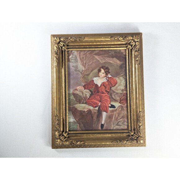 Vintage Blue Boy and Red Boy prints in matching gilt wood frames under glass, - Picture 3 of 10
